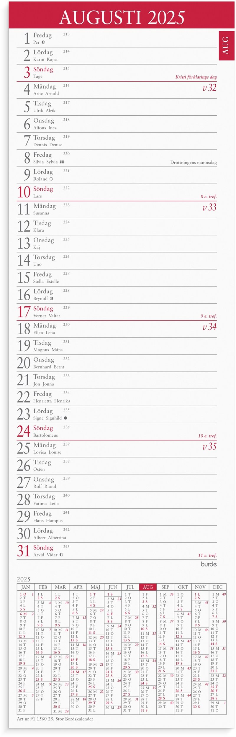 Kalender 2025 Stor Bordskalender